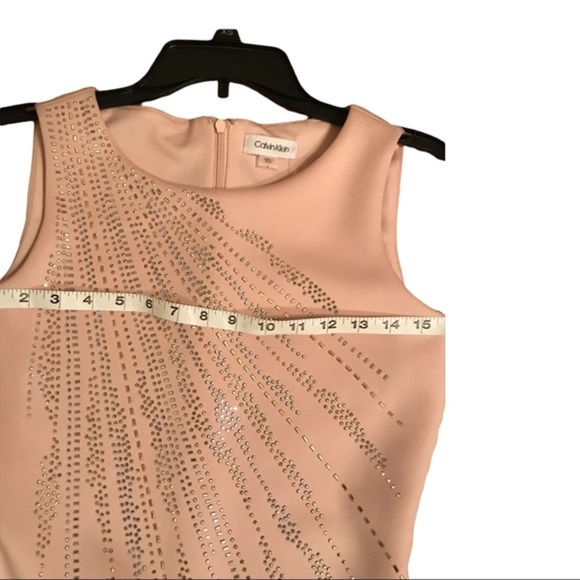 Calvin‎ Klein Pink Embellished gold silver studded scuba fit sheath dress size 2 - Picture 10 of 12
